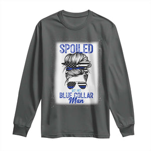 Blue Collar Wife Life Messy Bun Long Sleeve Shirt TS14 Dark Heather Print Your Wear