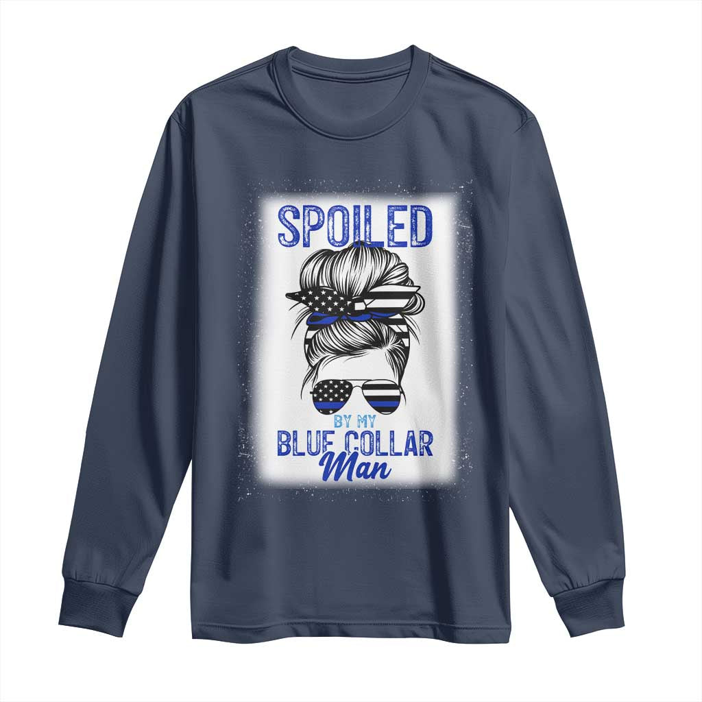 Blue Collar Wife Life Messy Bun Long Sleeve Shirt TS14 Navy Print Your Wear