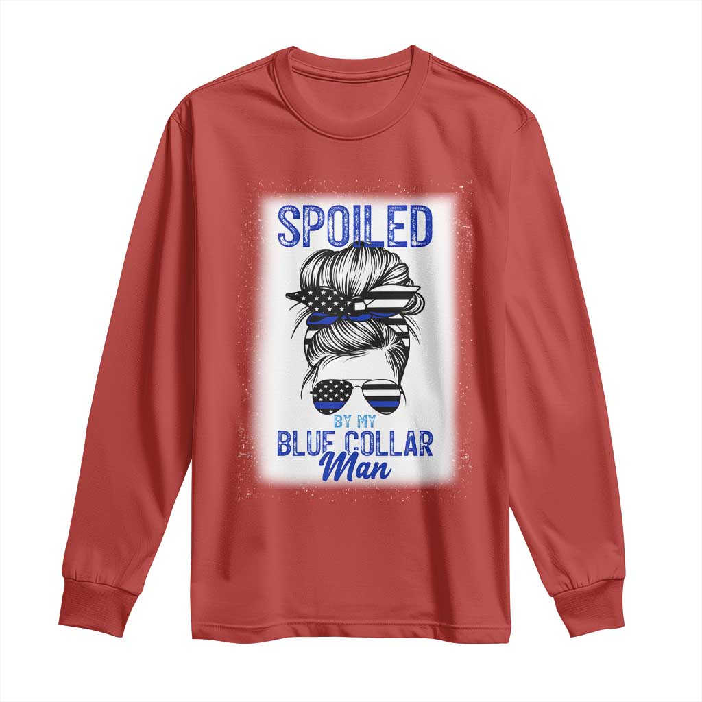 Blue Collar Wife Life Messy Bun Long Sleeve Shirt TS14 Red Print Your Wear