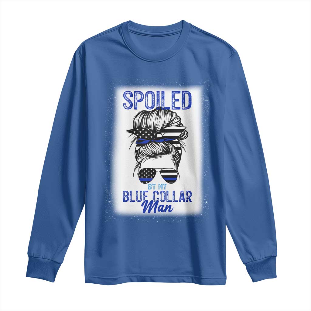 Blue Collar Wife Life Messy Bun Long Sleeve Shirt TS14 Royal Blue Print Your Wear