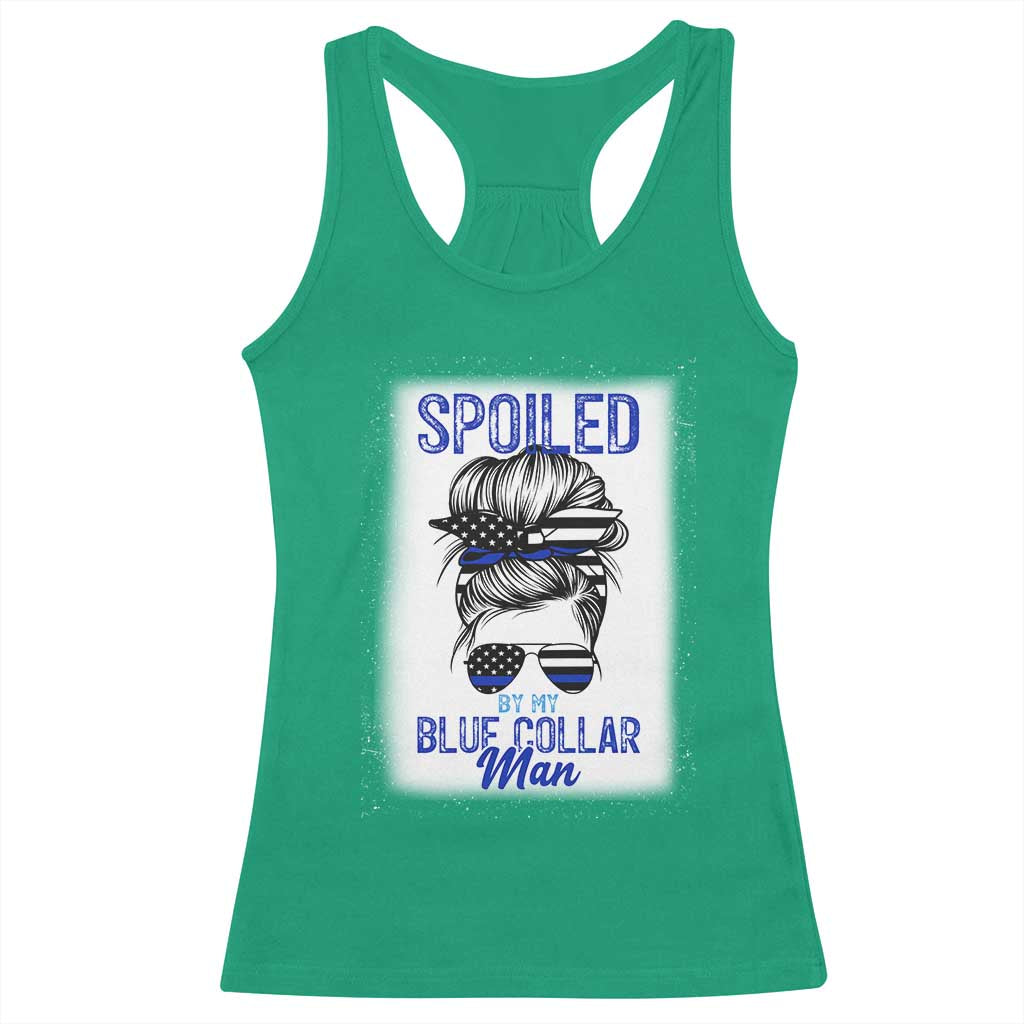 Blue Collar Wife Life Messy Bun Racerback Tank Top TS14 Irish Green Print Your Wear