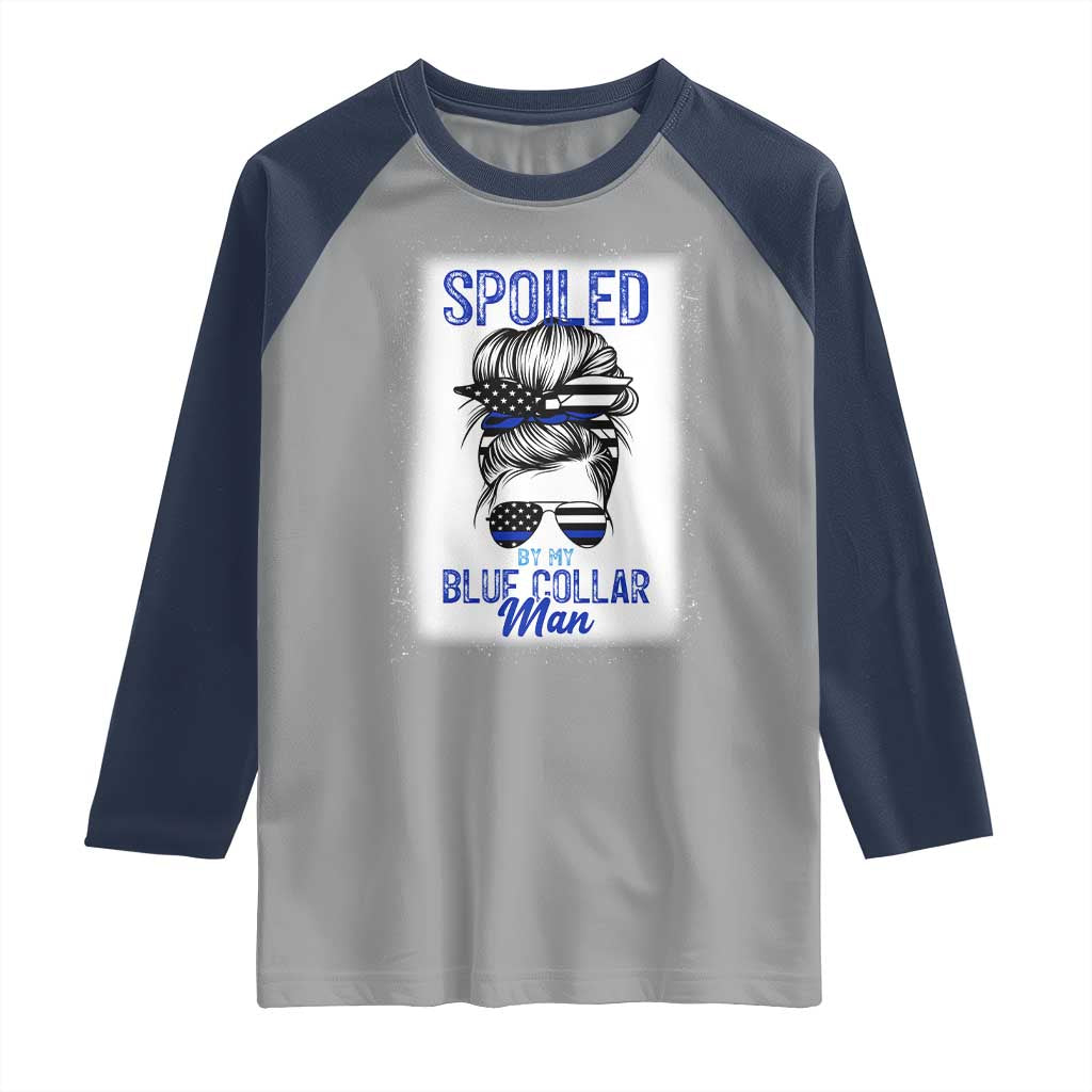 Blue Collar Wife Life Messy Bun Raglan Shirt TS14 Sport Gray Navy Print Your Wear