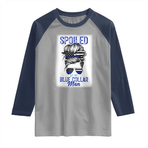 Blue Collar Wife Life Messy Bun Raglan Shirt TS14 Sport Gray Navy Print Your Wear