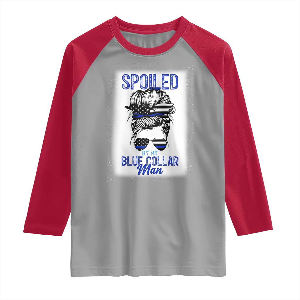 Blue Collar Wife Life Messy Bun Raglan Shirt TS14 Sport Gray Red Print Your Wear