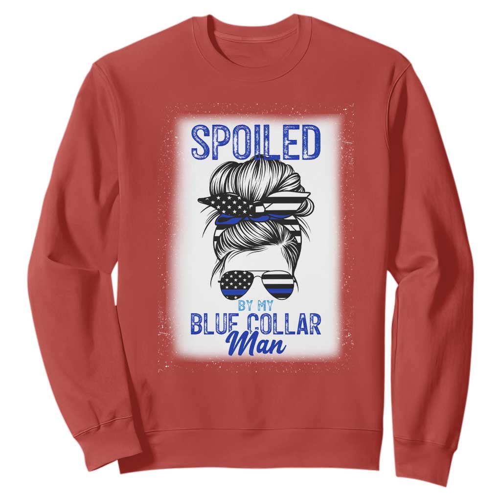 Blue Collar Wife Life Messy Bun Sweatshirt TS14 Red Print Your Wear