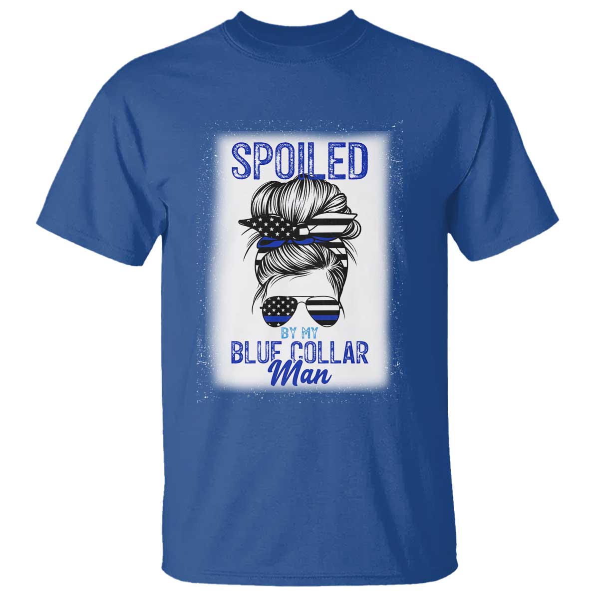 Blue Collar Wife Life Messy Bun T Shirt TS14 Royal Blue Print Your Wear