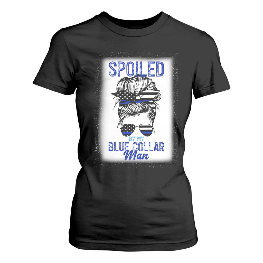 Blue Collar Wife Life Messy Bun T Shirt For Women TS14 Black Print Your Wear