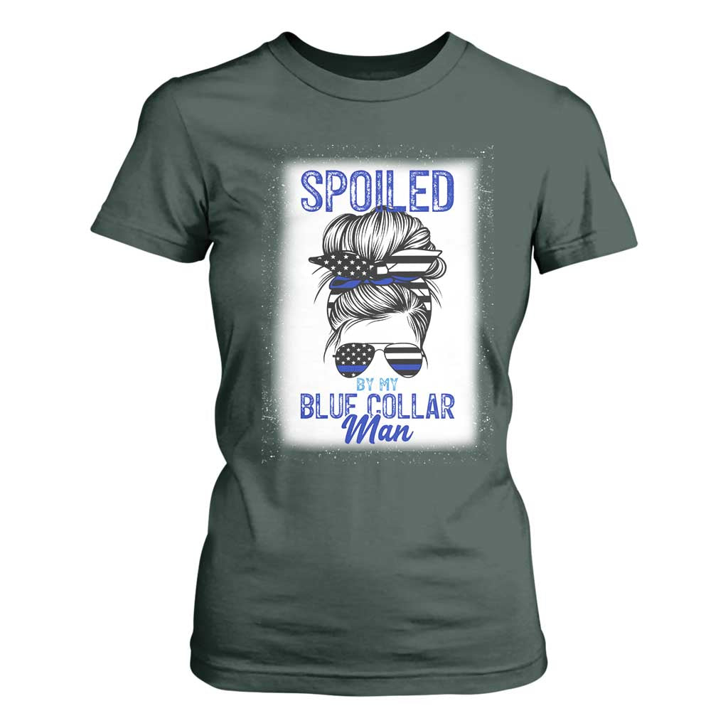 Blue Collar Wife Life Messy Bun T Shirt For Women TS14 Dark Forest Green Print Your Wear