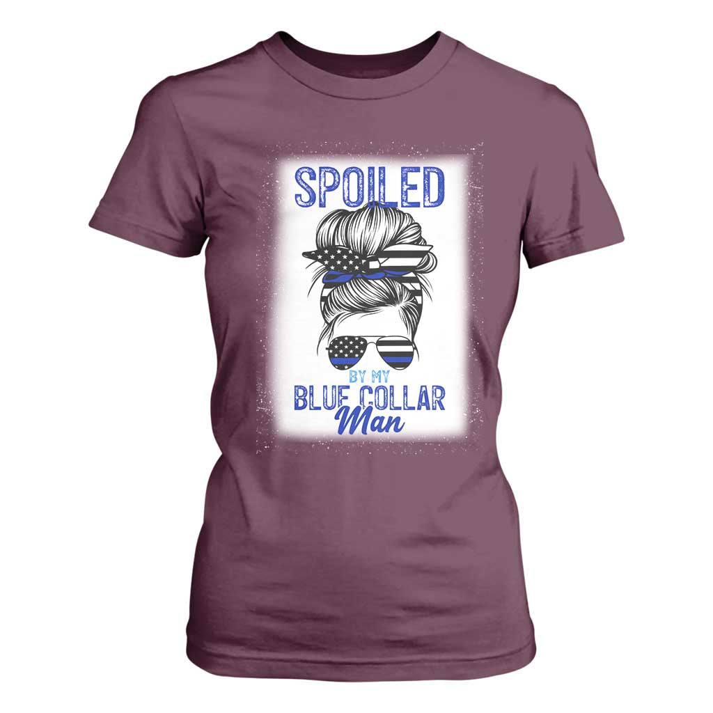 Blue Collar Wife Life Messy Bun T Shirt For Women TS14 Maroon Print Your Wear