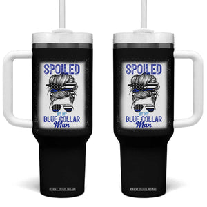 Blue Collar Wife Life Messy Bun Tumbler With Handle TS14 One Size: 40 oz Black Print Your Wear