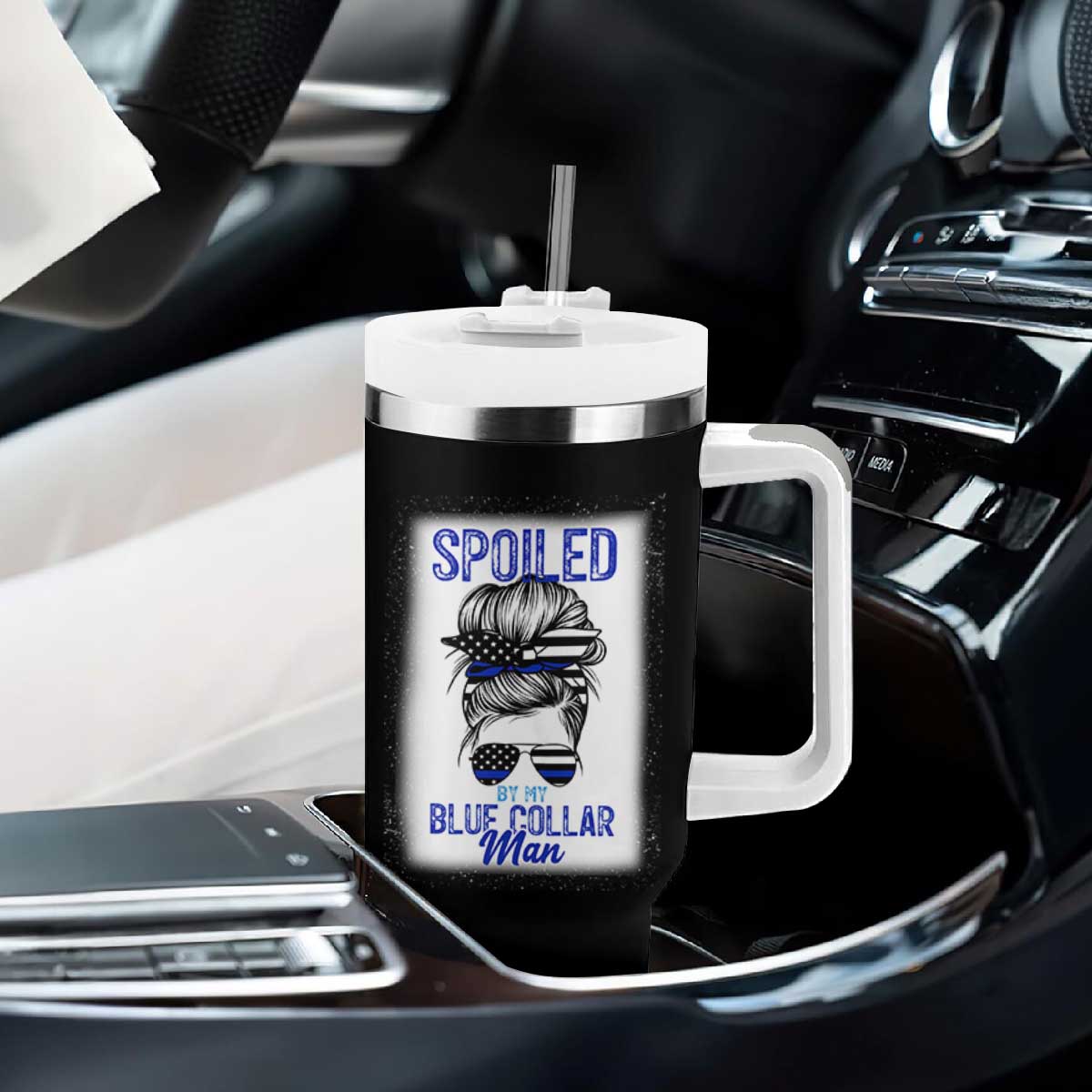 Blue Collar Wife Life Messy Bun Tumbler With Handle TS14 Print Your Wear