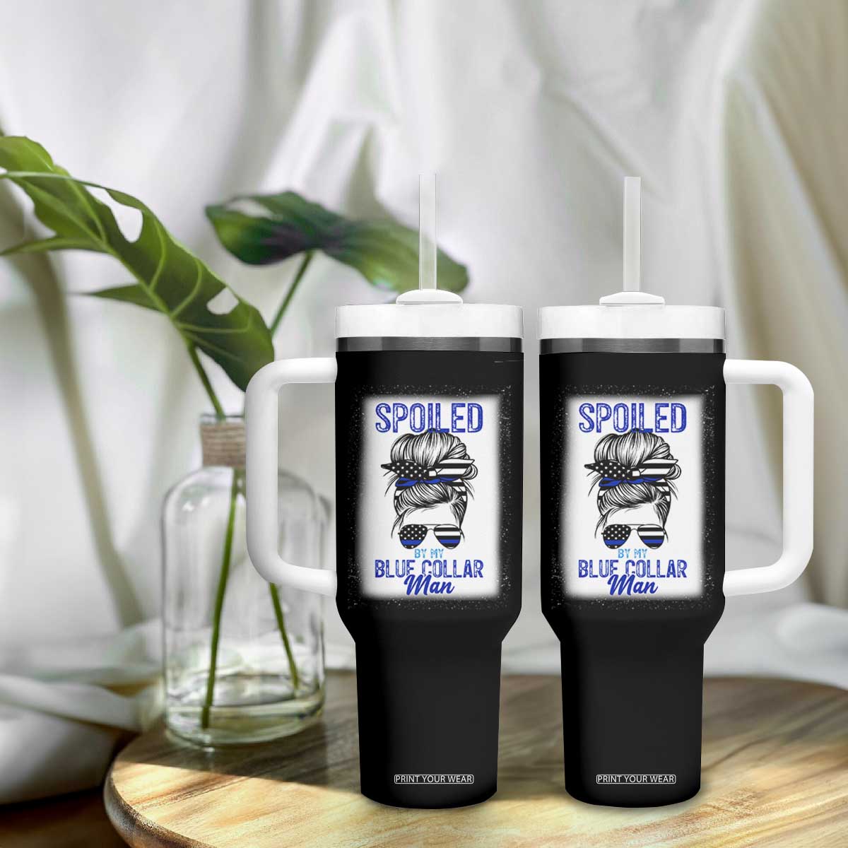 Blue Collar Wife Life Messy Bun Tumbler With Handle TS14 Print Your Wear