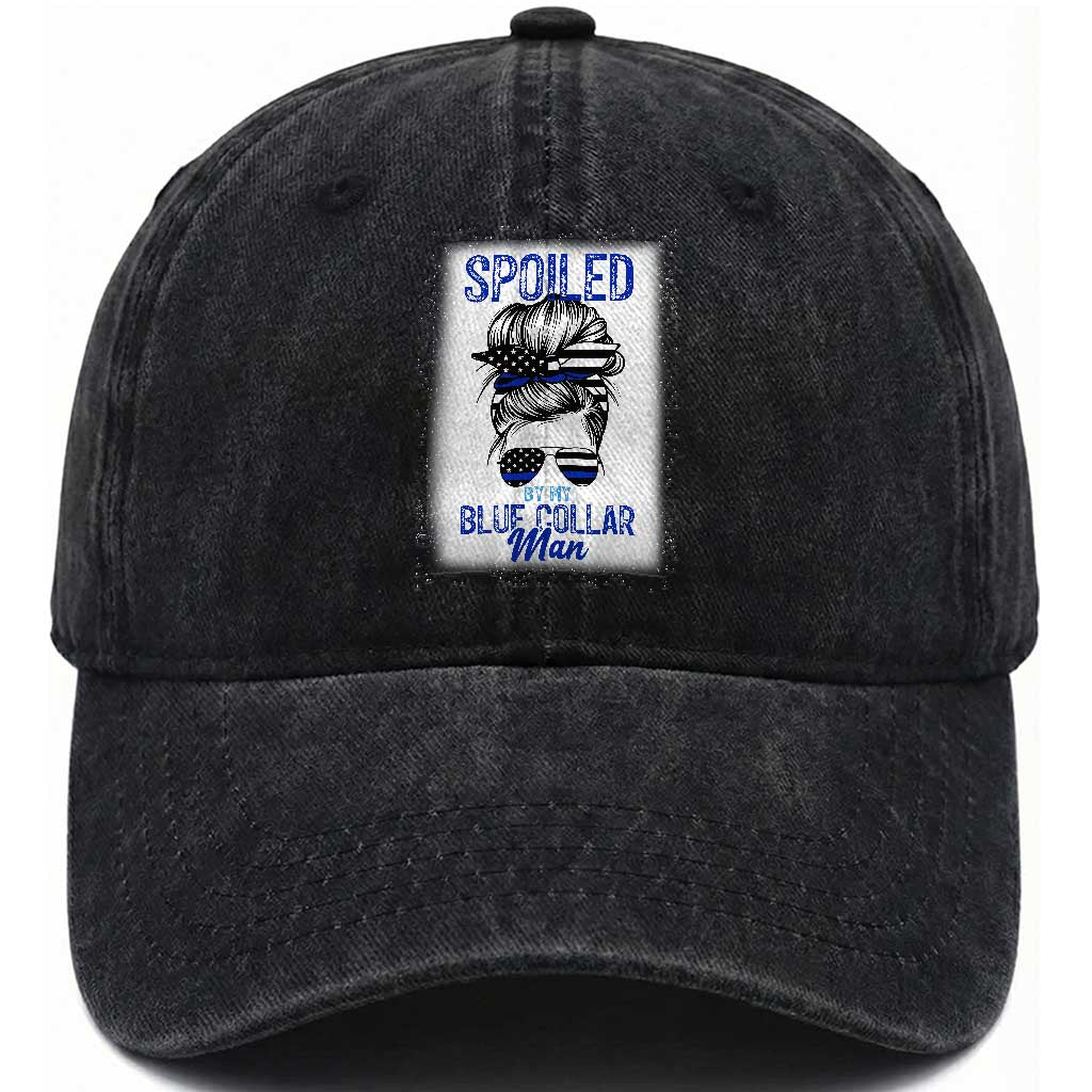 Blue Collar Wife Life Messy Bun Washed Cotton Baseball Cap TS14 Washed Cap Universal Fit Black Print Your Wear