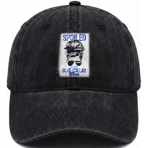 Blue Collar Wife Life Messy Bun Washed Cotton Baseball Cap TS14 Washed Cap Universal Fit Black Print Your Wear