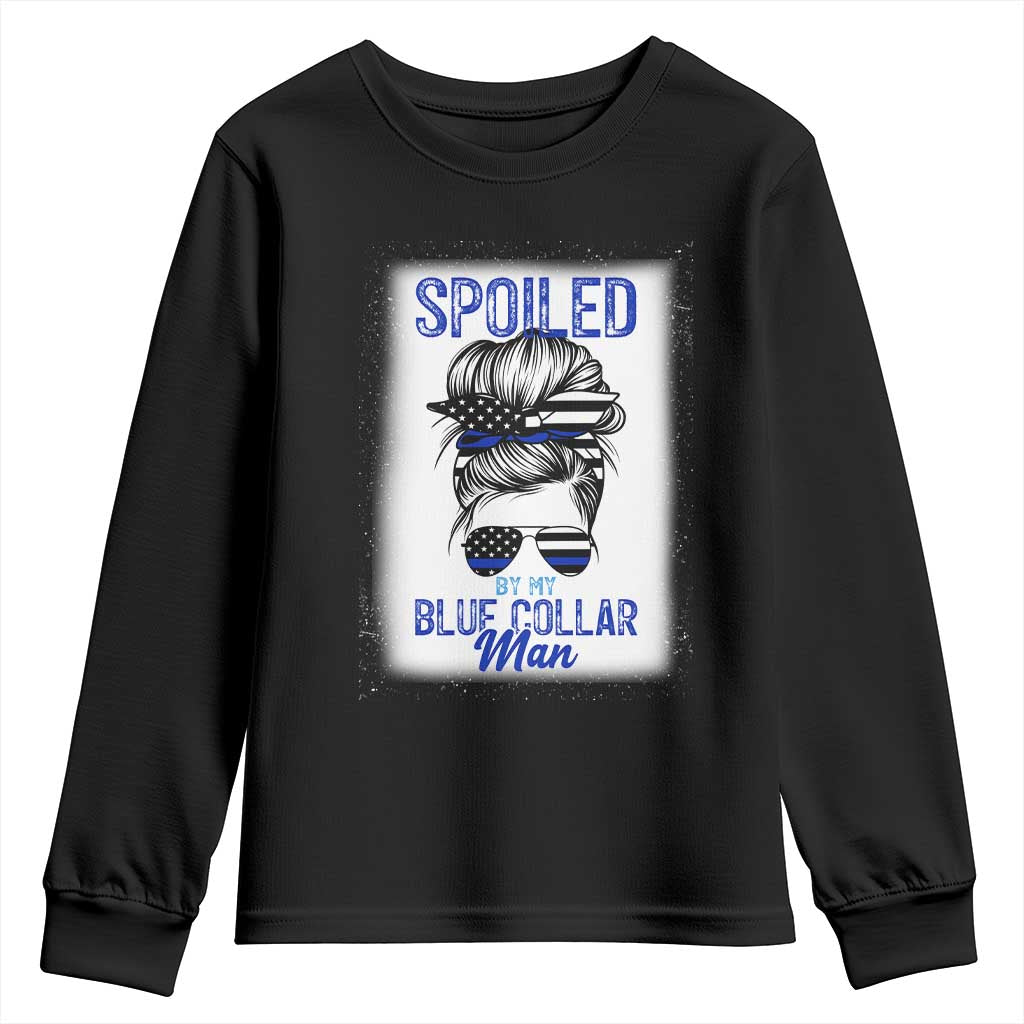 Blue Collar Wife Life Messy Bun Youth Sweatshirt TS14 Black Print Your Wear