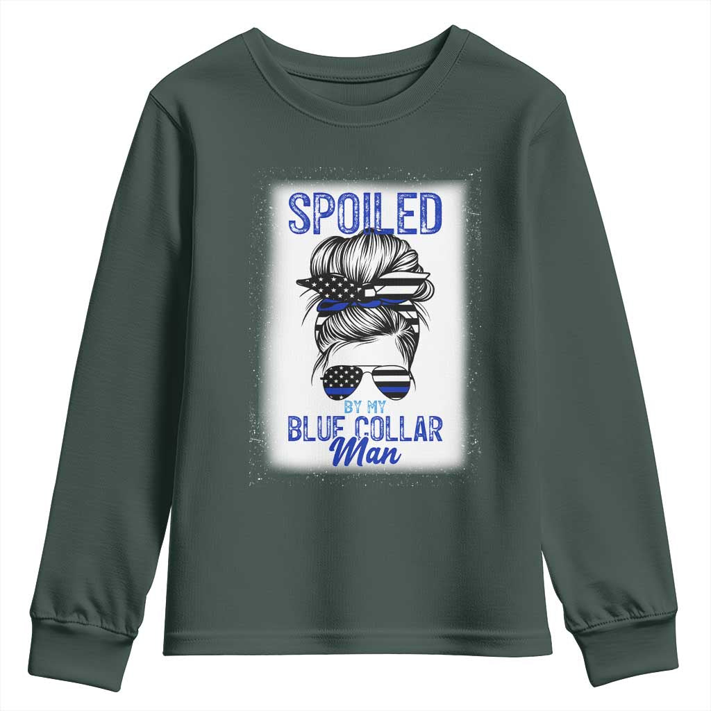 Blue Collar Wife Life Messy Bun Youth Sweatshirt TS14 Dark Forest Green Print Your Wear