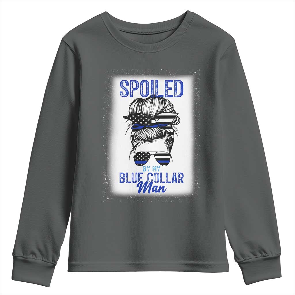 Blue Collar Wife Life Messy Bun Youth Sweatshirt TS14 Dark Heather Print Your Wear