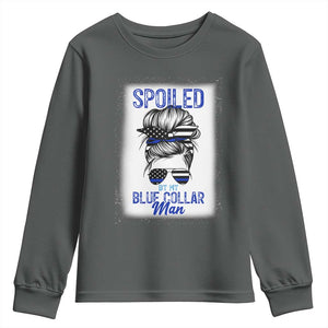 Blue Collar Wife Life Messy Bun Youth Sweatshirt TS14 Dark Heather Print Your Wear