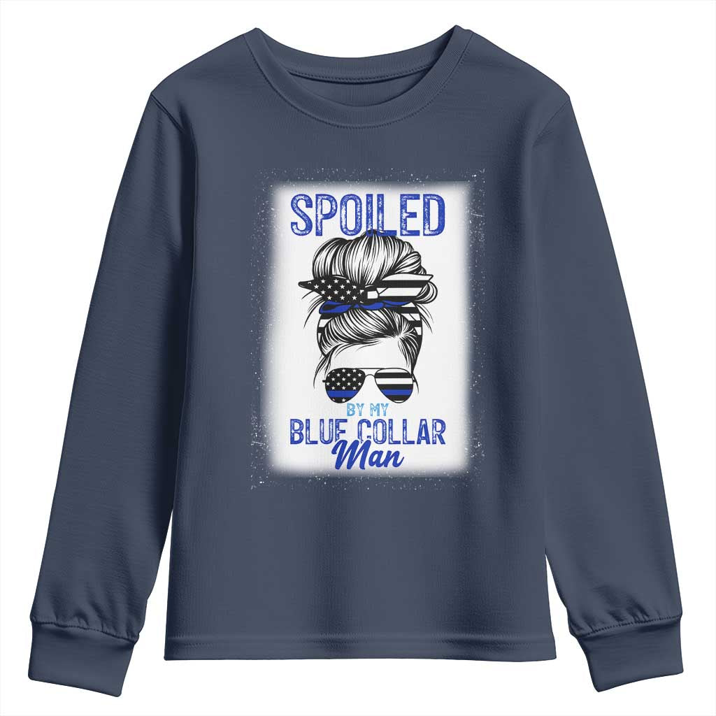 Blue Collar Wife Life Messy Bun Youth Sweatshirt TS14 Navy Print Your Wear