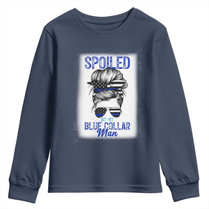 Blue Collar Wife Life Messy Bun Youth Sweatshirt TS14 Navy Print Your Wear