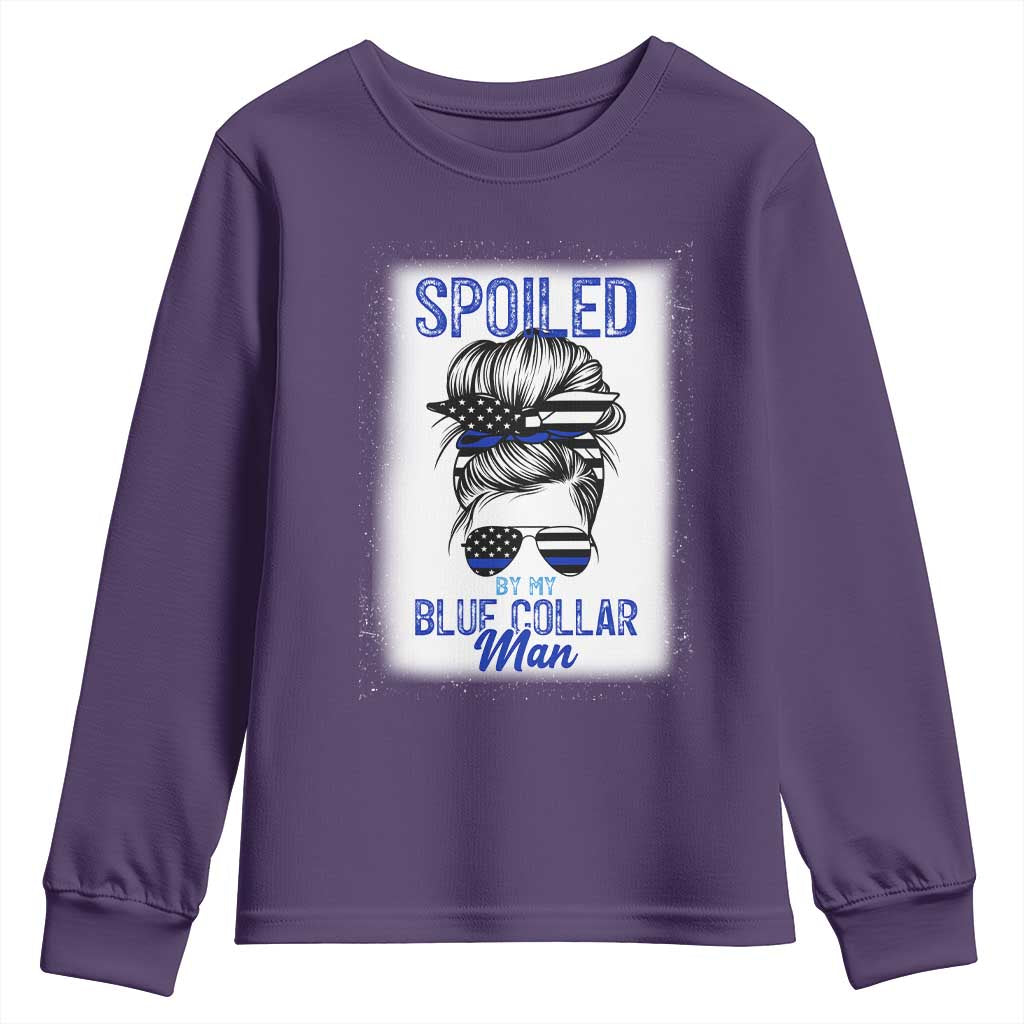 Blue Collar Wife Life Messy Bun Youth Sweatshirt TS14 Purple Print Your Wear