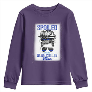 Blue Collar Wife Life Messy Bun Youth Sweatshirt TS14 Purple Print Your Wear