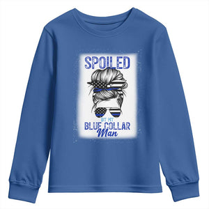 Blue Collar Wife Life Messy Bun Youth Sweatshirt TS14 Royal Blue Print Your Wear