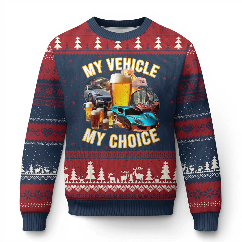 My Vehicle My Choice Ugly Christmas Sweater Funny Drunk Driving TS14 Navy Red Print Your Wear
