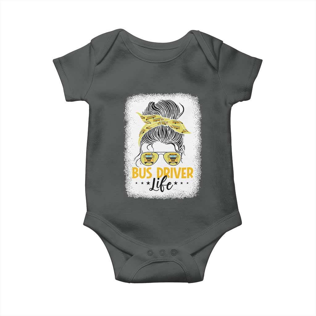 Messy Bun School Bus Driver Life Baby Onesie TS14 Dark Heather Print Your Wear