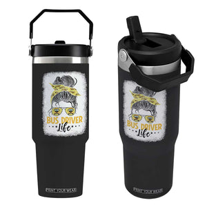 Messy Bun School Bus Driver Life Flip Straw Tumbler TS14 One Size: 30 oz Black Print Your Wear