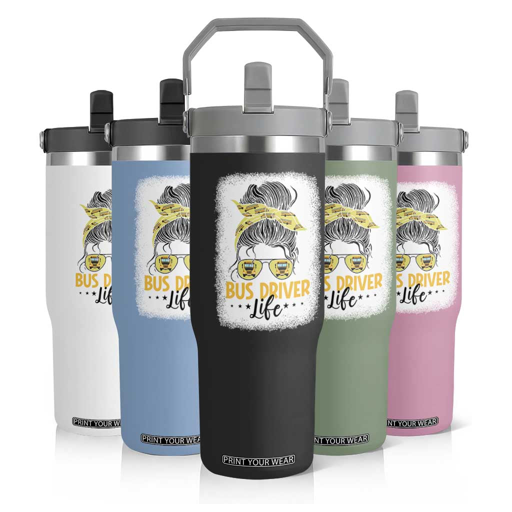 Messy Bun School Bus Driver Life Flip Straw Tumbler TS14 Print Your Wear