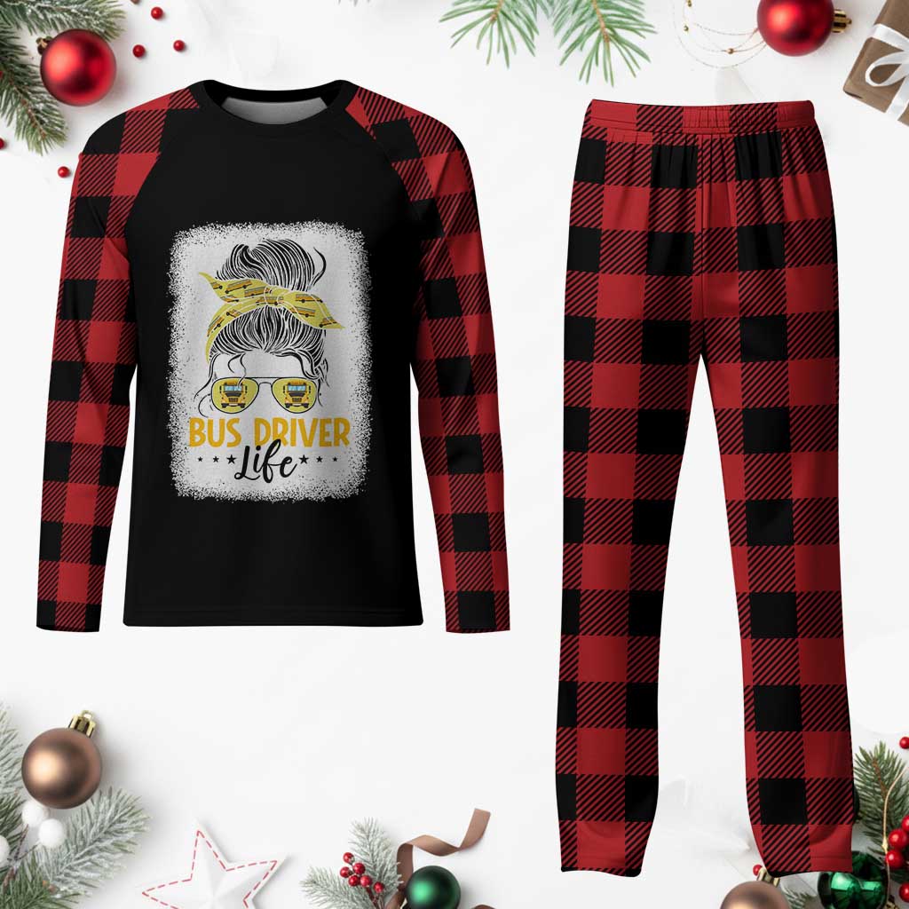 Messy Bun School Bus Driver Life Plaid Pajama Set TS14 Buffalo Plaid Print Your Wear