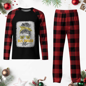 Messy Bun School Bus Driver Life Plaid Pajama Set TS14 Buffalo Plaid Print Your Wear