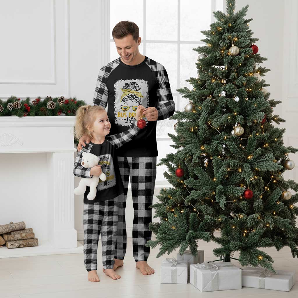 Messy Bun School Bus Driver Life Plaid Pajama Set TS14 White Plaid Print Your Wear