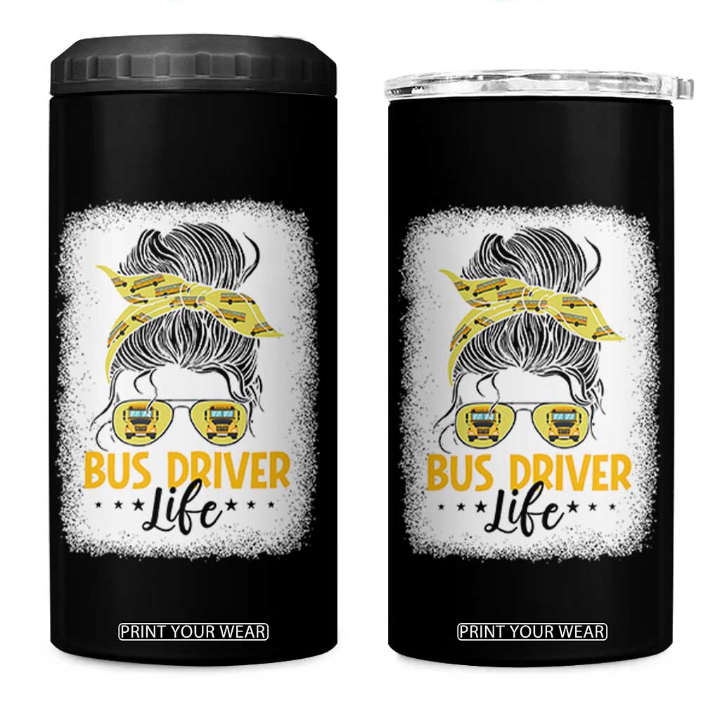 Messy Bun School Bus Driver Life 4 in 1 Can Cooler Tumbler TS14 One Size: 16 oz Black Print Your Wear