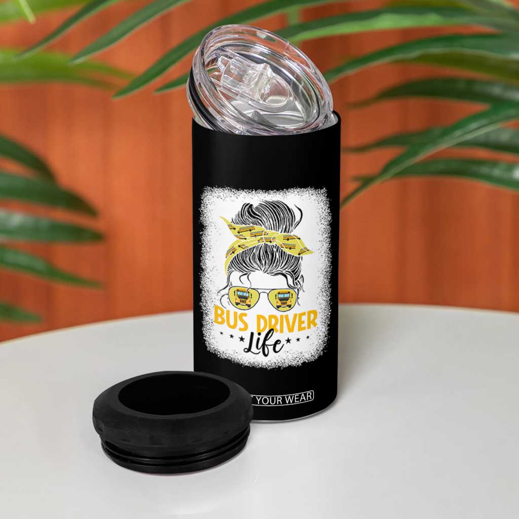 Messy Bun School Bus Driver Life 4 in 1 Can Cooler Tumbler TS14 Print Your Wear