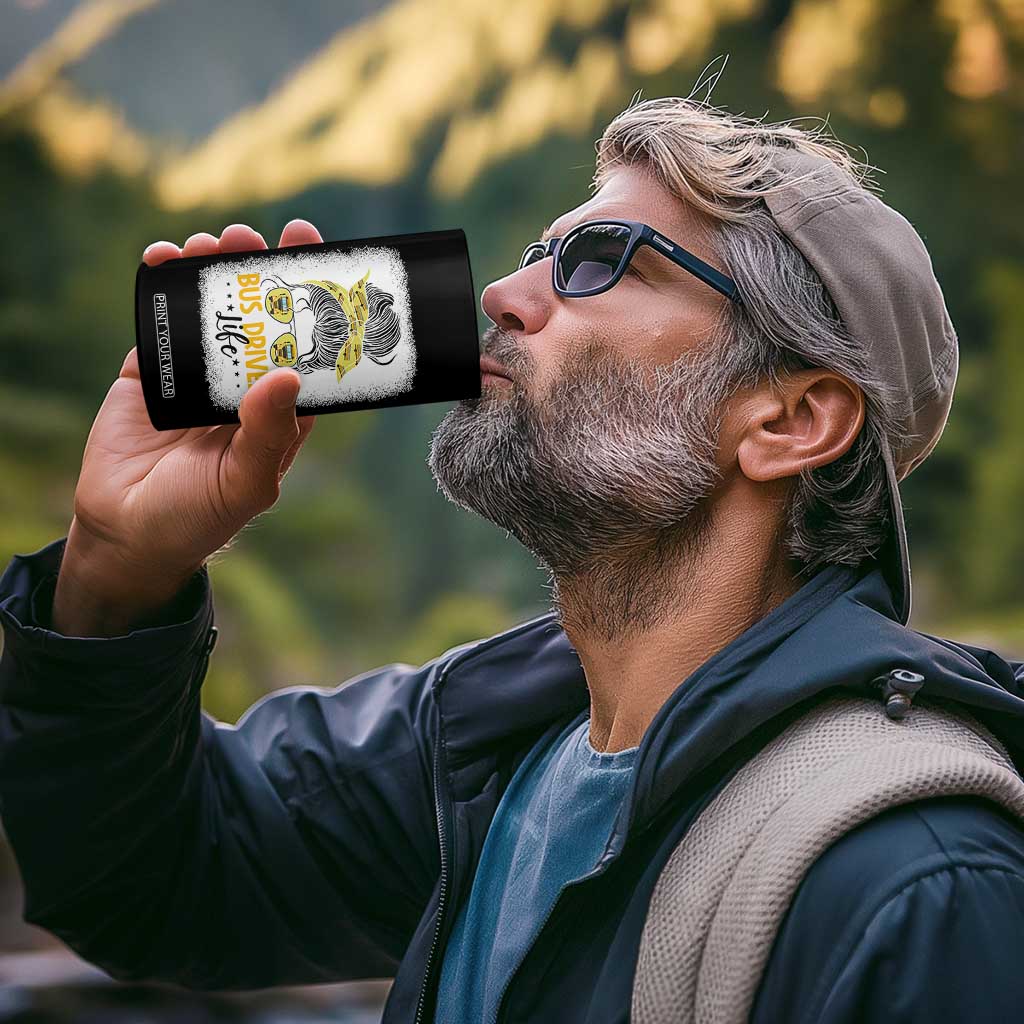 Messy Bun School Bus Driver Life 4 in 1 Can Cooler Tumbler TS14 Print Your Wear
