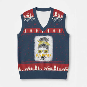Messy Bun School Bus Driver Life V-Neck Knit Sweater Vest TS14 Navy Red Print Your Wear