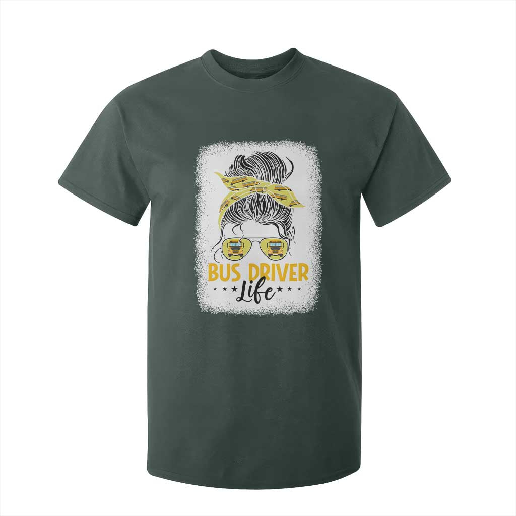 Messy Bun School Bus Driver Life T Shirt For Kid TS14 Dark Forest Green Print Your Wear
