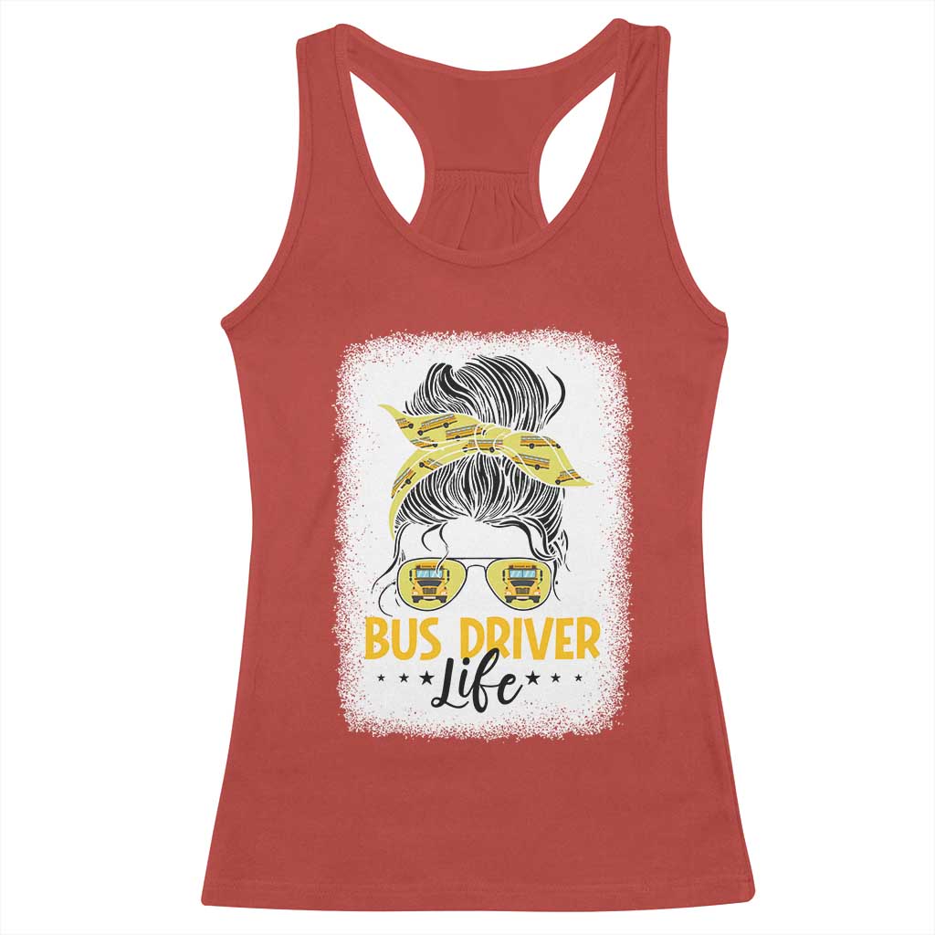 Messy Bun School Bus Driver Life Racerback Tank Top TS14 Red Print Your Wear