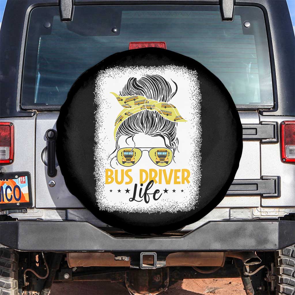 Messy Bun School Bus Driver Life Spare Tire Cover TS14 No hole Black Print Your Wear
