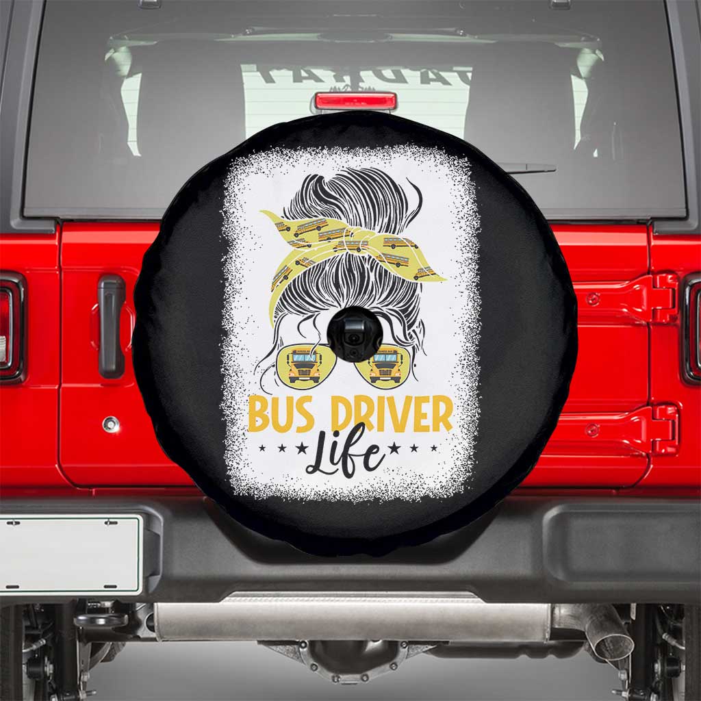 Messy Bun School Bus Driver Life Spare Tire Cover TS14 Black Print Your Wear