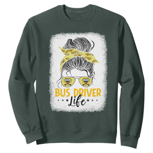 Messy Bun School Bus Driver Life Sweatshirt TS14 Dark Forest Green Print Your Wear