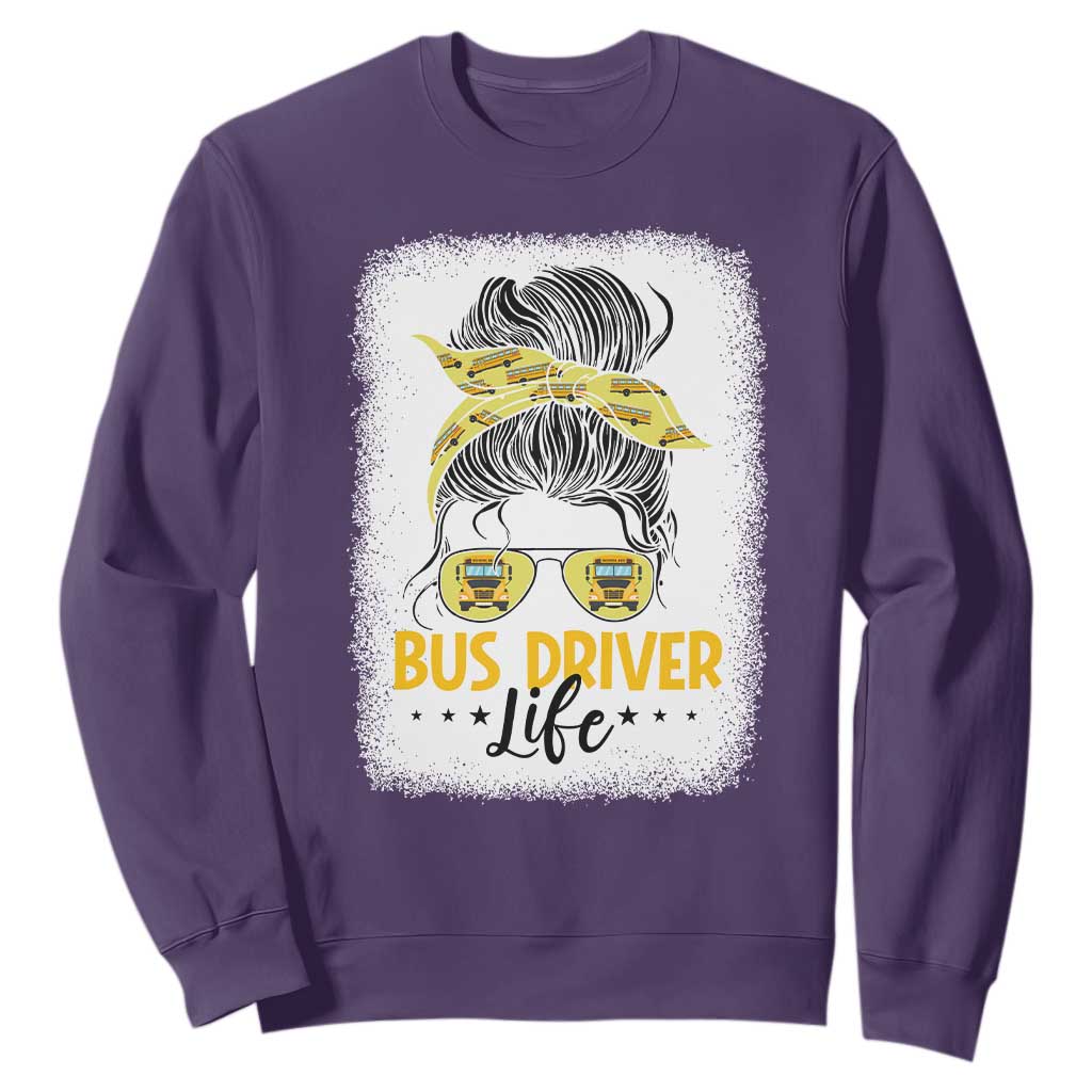 Messy Bun School Bus Driver Life Sweatshirt TS14 Purple Print Your Wear