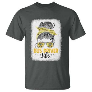 Messy Bun School Bus Driver Life T Shirt TS14 Dark Heather Print Your Wear