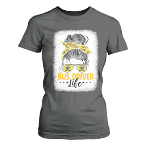 Messy Bun School Bus Driver Life T Shirt For Women TS14 Dark Heather Print Your Wear