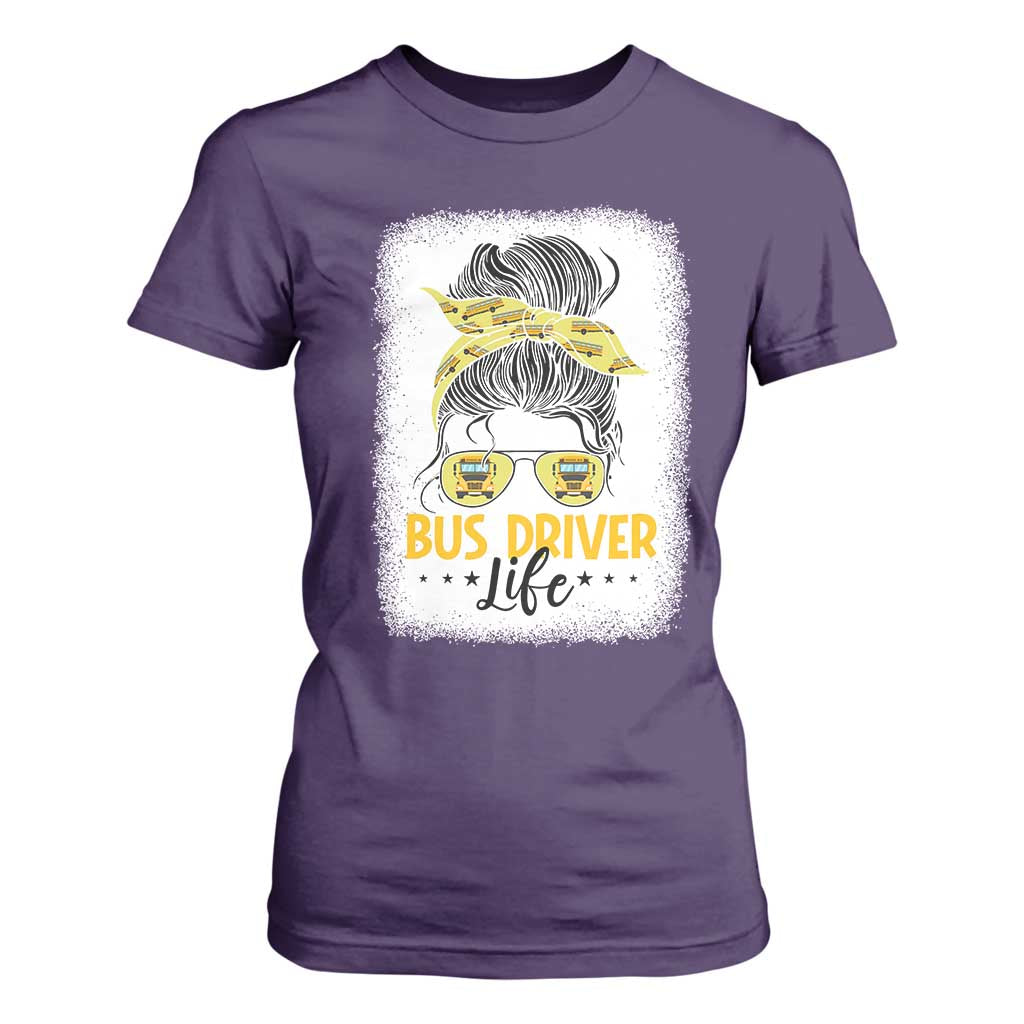 Messy Bun School Bus Driver Life T Shirt For Women TS14 Purple Print Your Wear