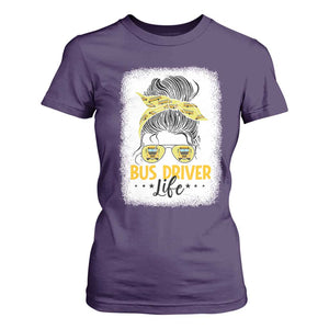 Messy Bun School Bus Driver Life T Shirt For Women TS14 Purple Print Your Wear