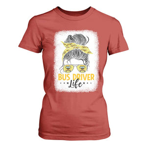 Messy Bun School Bus Driver Life T Shirt For Women TS14 Red Print Your Wear