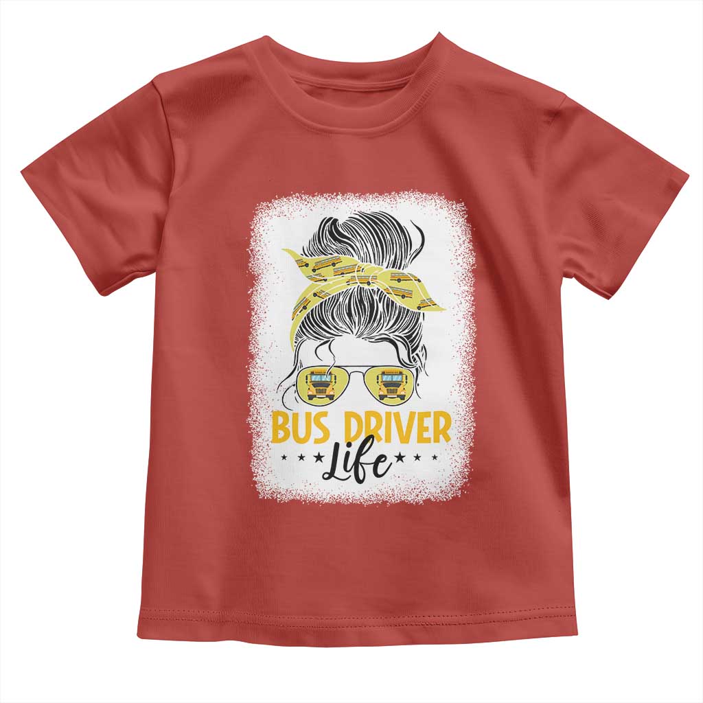 Messy Bun School Bus Driver Life Toddler T Shirt TS14 Red Print Your Wear